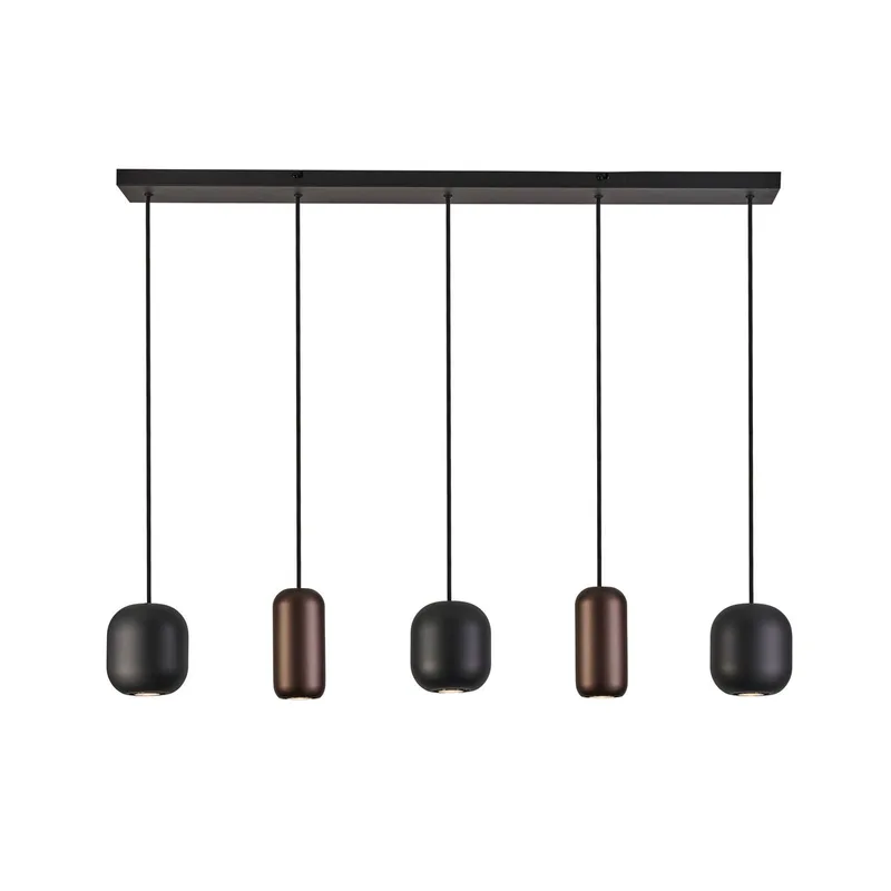 Jane hanglamp, lengte 102 cm, zwart/bruin/groen, 5-lamps. de Brilliant en Noir, Marron, Vert – photo produit