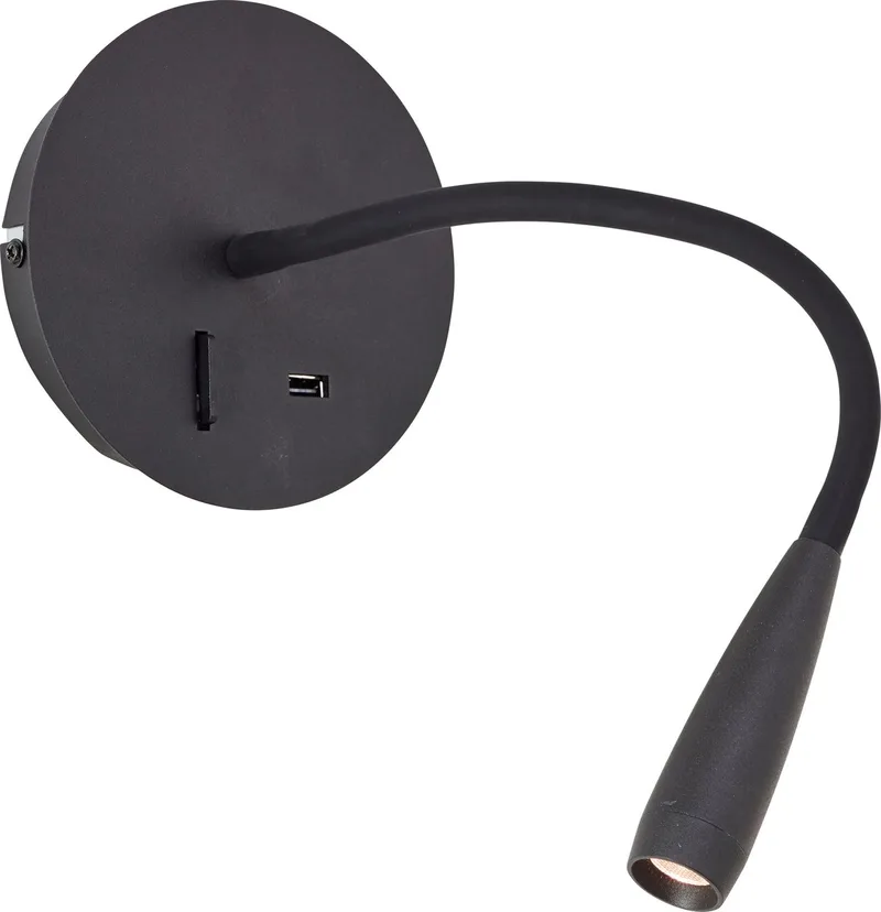 Jutta - Wandlamp - LED 2.8 met flexibele arm en schakelaar - USB functie de Brilliant en Noir – photo produit
