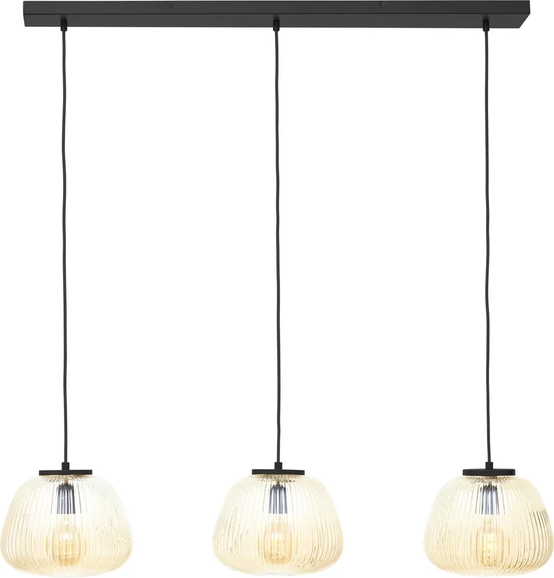 Kaizen - Hanglamp - 3-lichts balk - Glas - 3xE27 Max 40W - Amber/zwart de Brilliant en Amber-amber, Zwart mat – photo produit