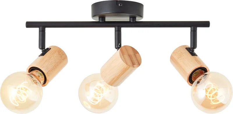 Kerry spot buis 3 vlammen zwart/hout metaal/bamboe 3x A60, E27, 40 W, geschikt voor normale lamp (niet inbegrepen) von Brilliant – Produktfoto