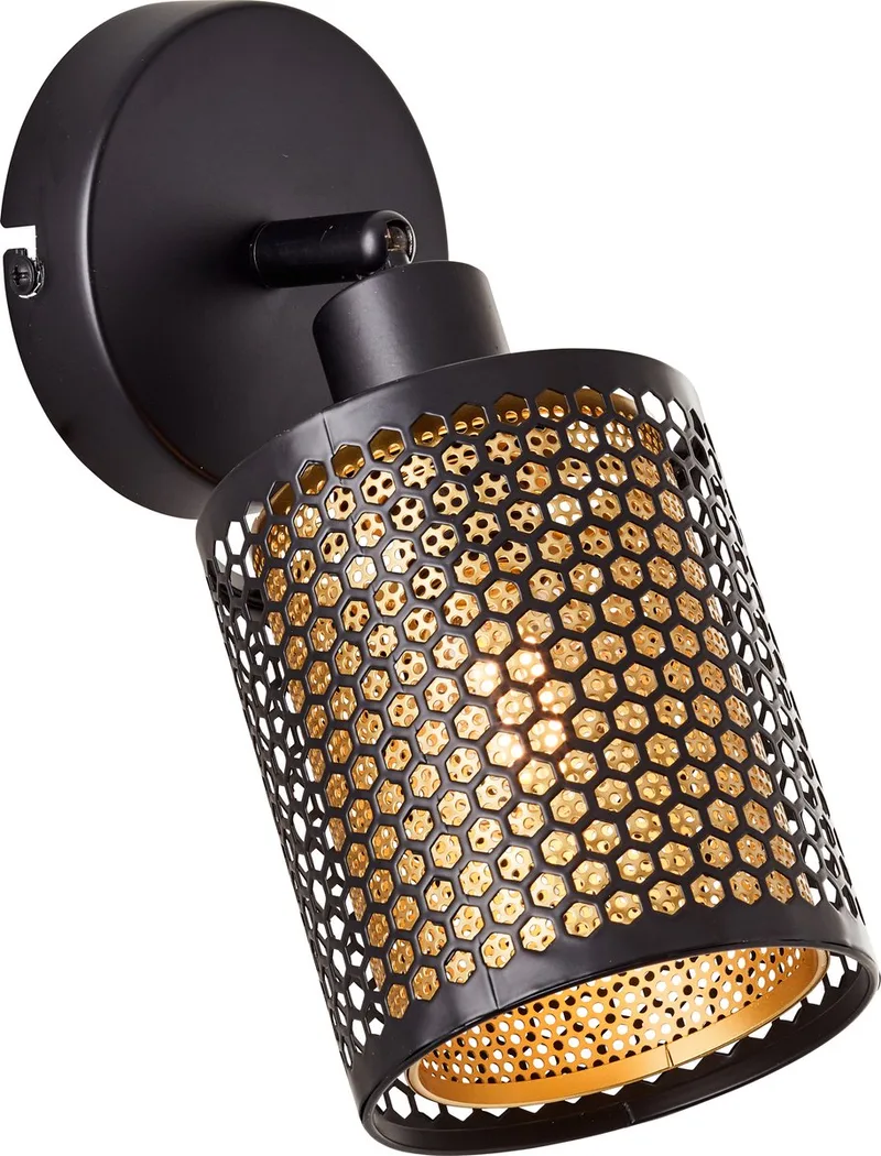 lamp Cheval wandspot metaal/bamboe zwart 1x D45, E14, 28 W van Brilliant in Zwart goud – productfoto