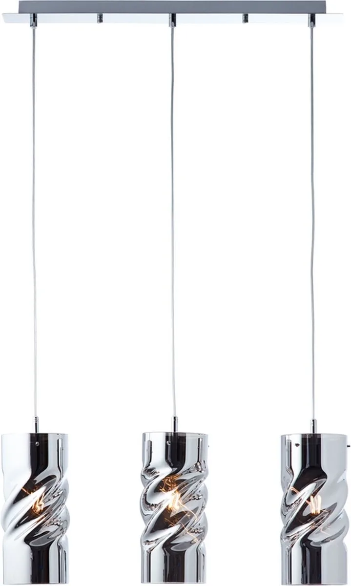 lamp, Curly hanglamp 3-vlams chroom, glas/metaal, 3x A60, E27, 40W, normale lampen (niet meegeleverd), A++ von Brilliant in Silber – Produktfoto