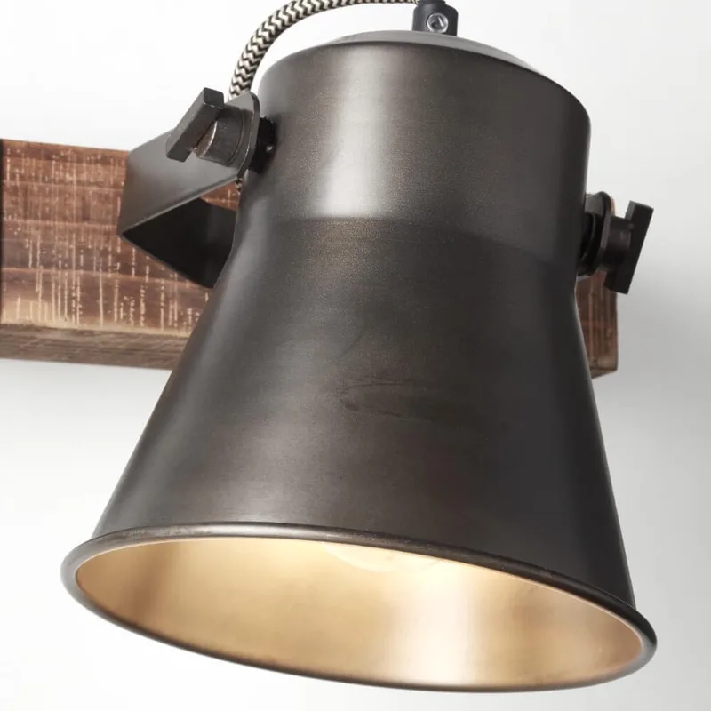 lamp, Decca wandspot, staal, 1x A60, E27, 10W, hout uit duurzame bosbouw (FSC) de Brilliant en Noir – photo produit