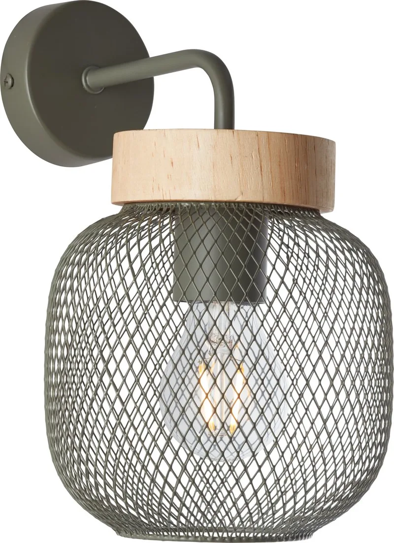 lamp Giada wandlamp metaal groen 1x A60, E27, 40 W fra Brilliant i Olijfgroen, Hout – produktbillede