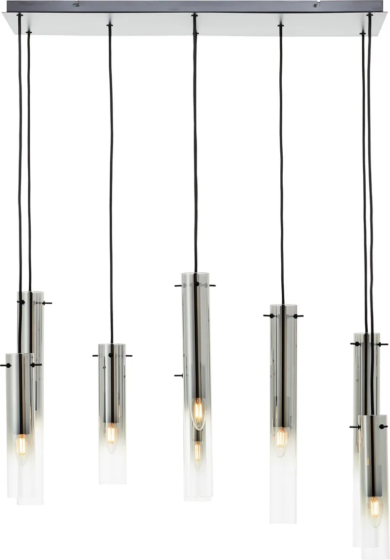 Lamp Glasini hanglamp 8 lampen metaal/zwart bamboe 8x C35, E14, 25 W fra Brilliant i Mat zwart, Gerookt glas – produktbillede