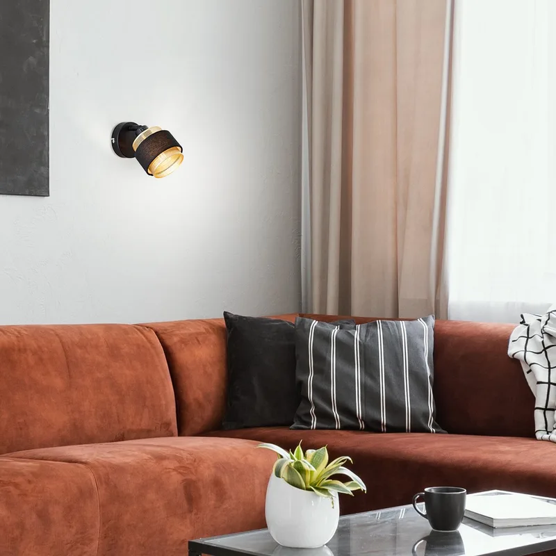 Lamp Grove wandspot metaal/zwart hout 1x D45, E14, 28 W de Brilliant en Zwart goud – photo produit