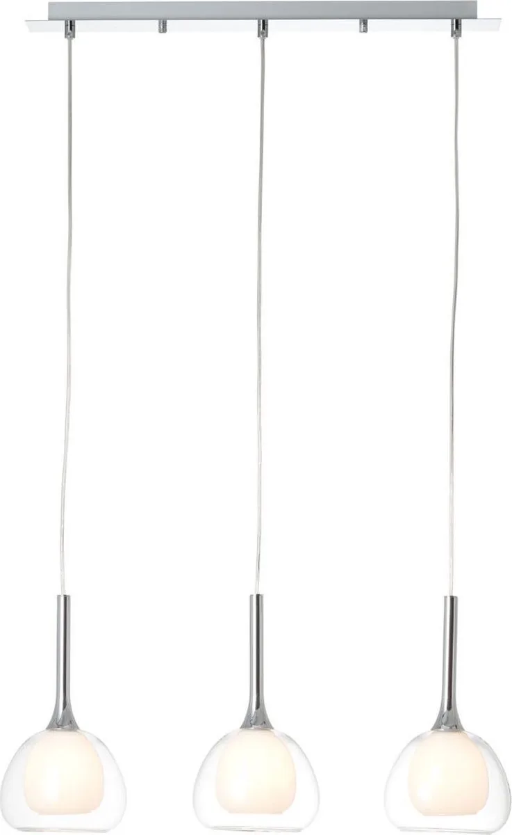 lamp Hadan hanglamp 3-lichts / wit-transparant | 3x D45, E14, 40W, geschikt voor vallampen (niet inbegrepen) | Schaal A ++ tot E | In hoogte verstelbaar / kabel inkortbaar de Brilliant en Chrome – photo produit