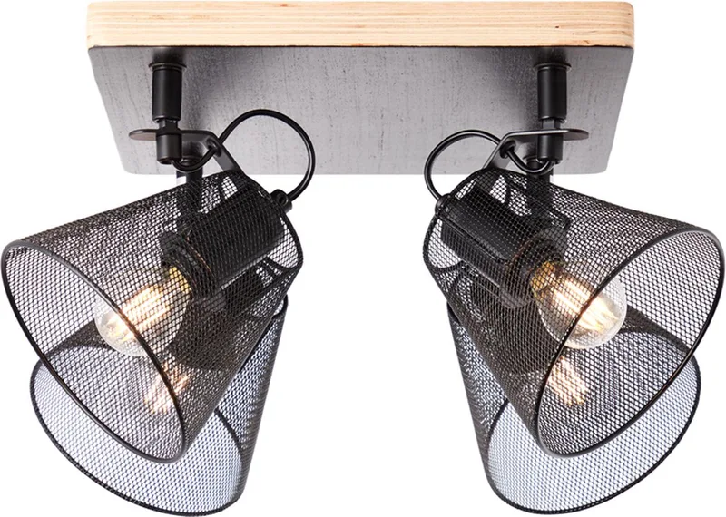 lamp, hele spot plaat 4-vlams zwart/houtkleurig, metaal/hout, 4x D45, E14, 40W, druppellampen (niet meegeleverd), A++ von Brilliant in Schwarz – Produktfoto