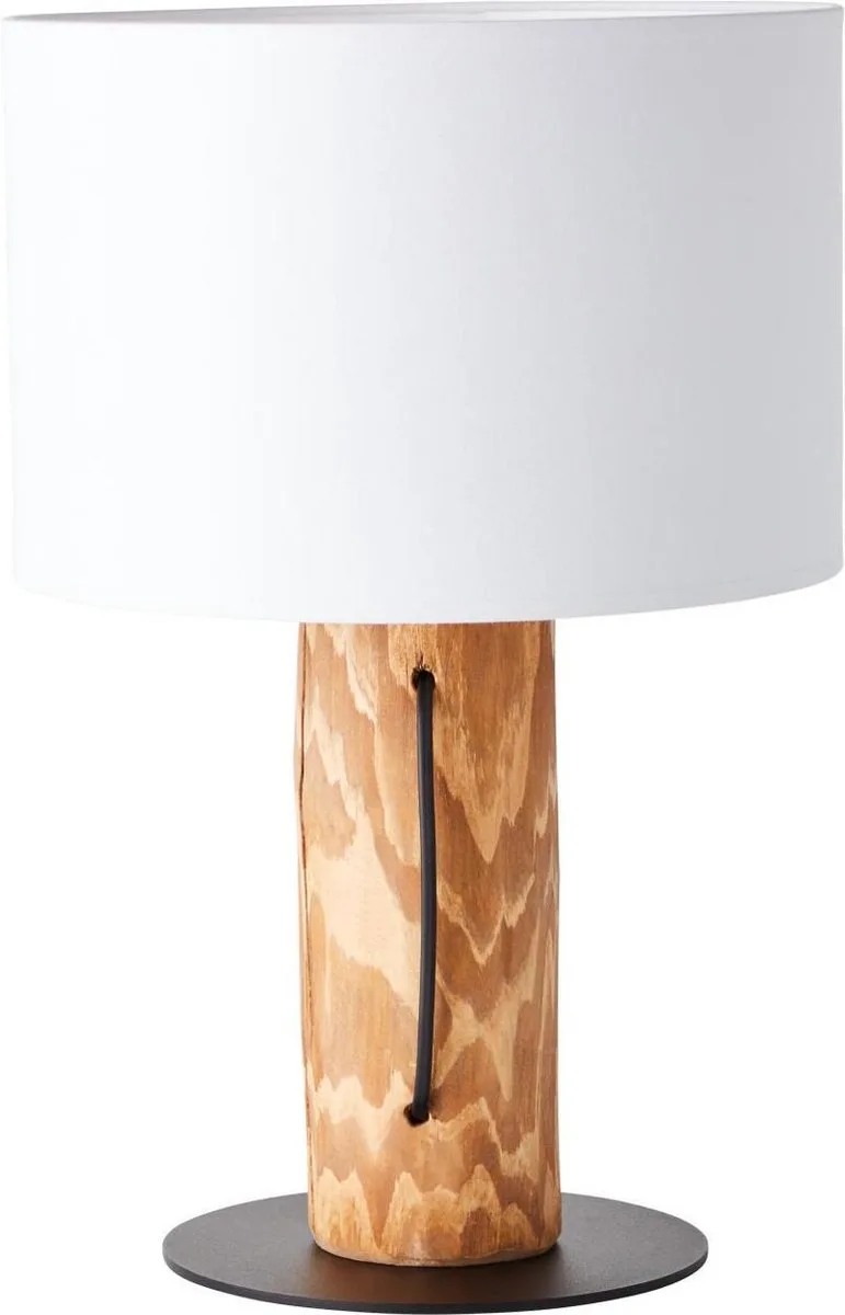 lamp, Jimena tafellamp gebeitst grenen, hout/textiel, 1x A60, E27, 25W, normale lampen (niet inbegrepen), A++ von Brilliant in Braun – Produktfoto