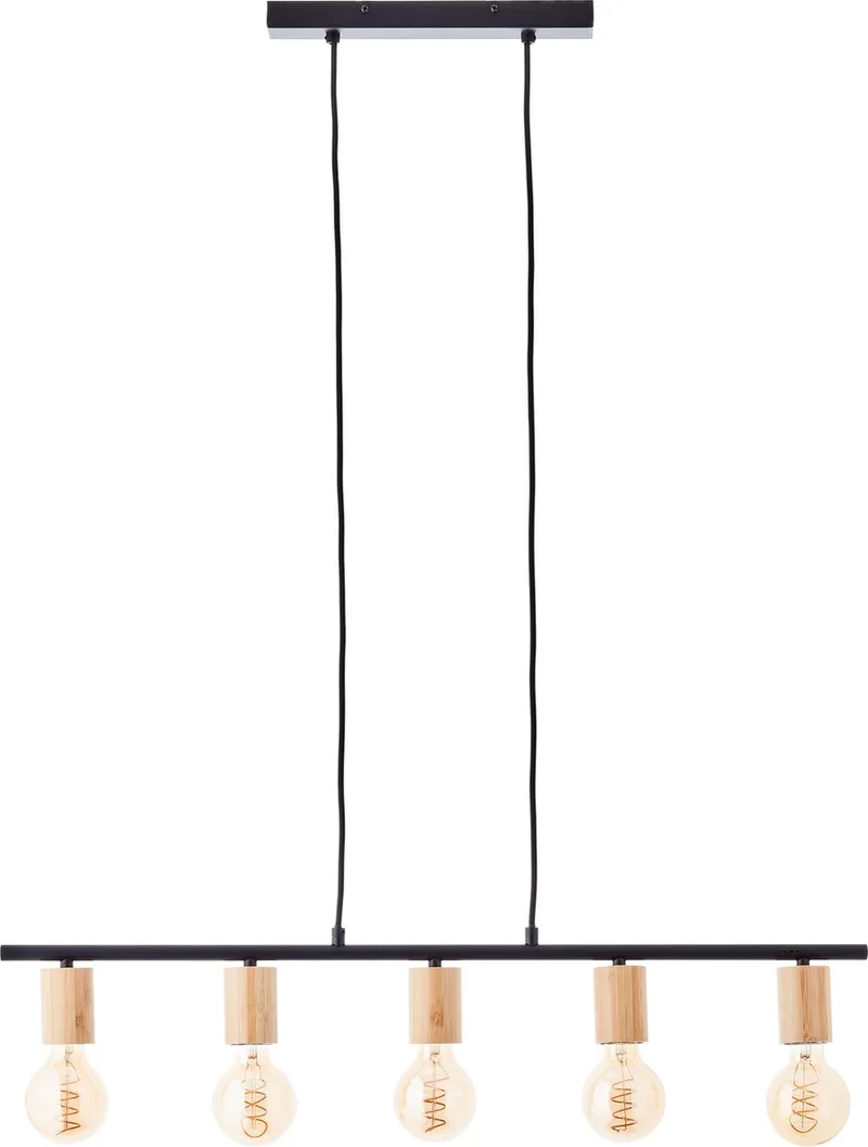 Lamp Kerry hanglamp 5-lamps zwart/hout aluminium bruin 5x A60, E27, 40 W fra Brilliant i Sort, Natur – produktbillede