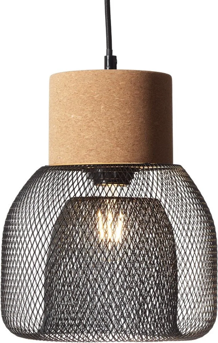lamp, Odar hanglamp 22cm zwart/beige, 1x A60, E27, 42W, kabel inkortbaar/hoogte verstelbaar de Brilliant en Marron – photo produit