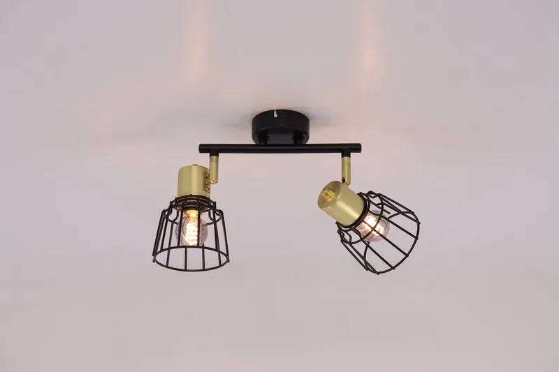 lamp, Posca spotbuis 2-vlamms mat/geborsteld messing, metaal, 2x D45, E14, 40W, druppellampen (niet meegeleverd), A++ van Brilliant in Zwart – productfoto
