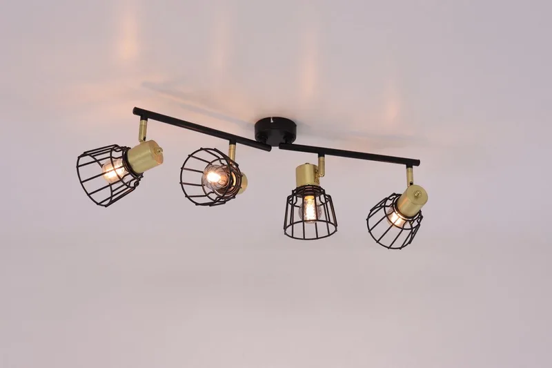 lamp, Posca spotbuis 4-vlamms mat/geborsteld messing, metaal, 4x D45, E14, 40W, druppellampen (niet meegeleverd), A++ van Brilliant in Zwart – productfoto