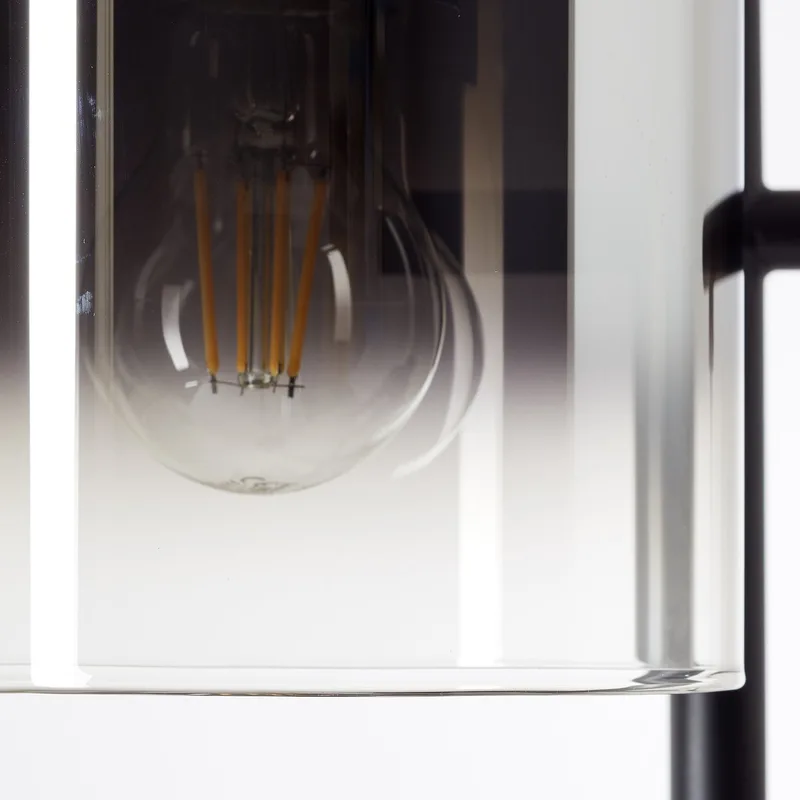 Lamp Simonis vloerlamp 3-lamps aluminium/zwart metaal 3x A60, E27, 52 W från Brilliant i Svart, Gerookt glas – produktbild