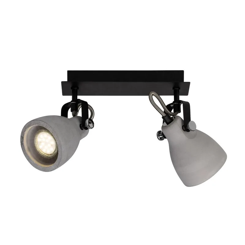lamp Thanos spotbalken 2-bladig zwart mat / cementgrijs | 2x PAR51, GU10, 20W, geschikt voor reflectorlampen (niet inbegrepen) | Schaal A ++ tot E | Hoofden draaien de Brilliant en Gris – photo produit