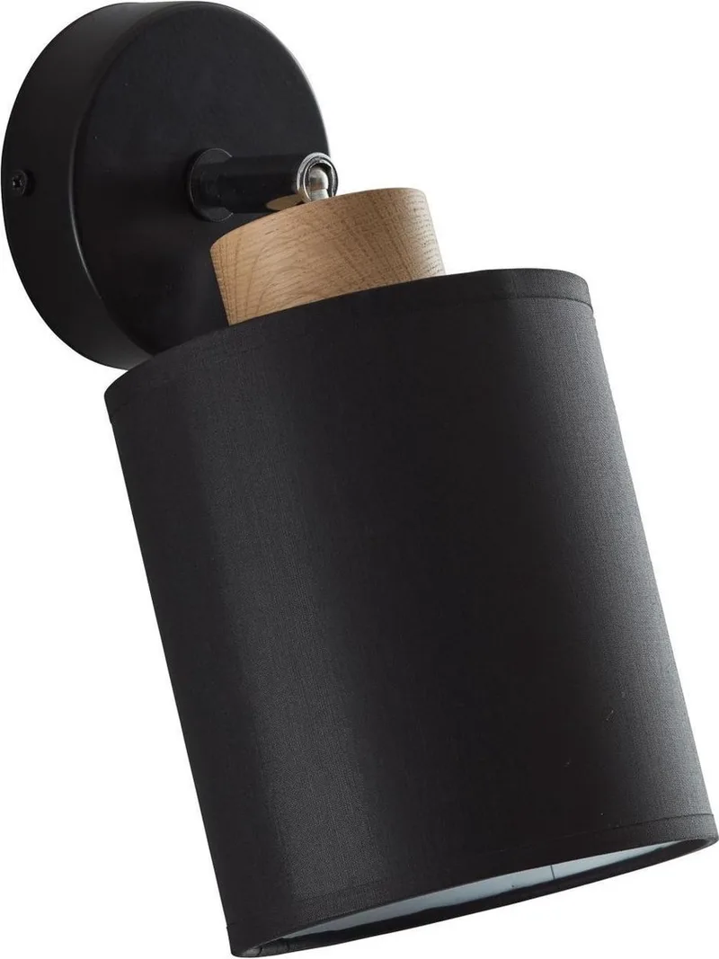 lamp, Vonnie wandspot zwart/houtkleurig, metaal/hout/textiel, 1x A60, E27, 25W, normale lampen (niet meegeleverd), A++ de Brilliant en Noir – photo produit