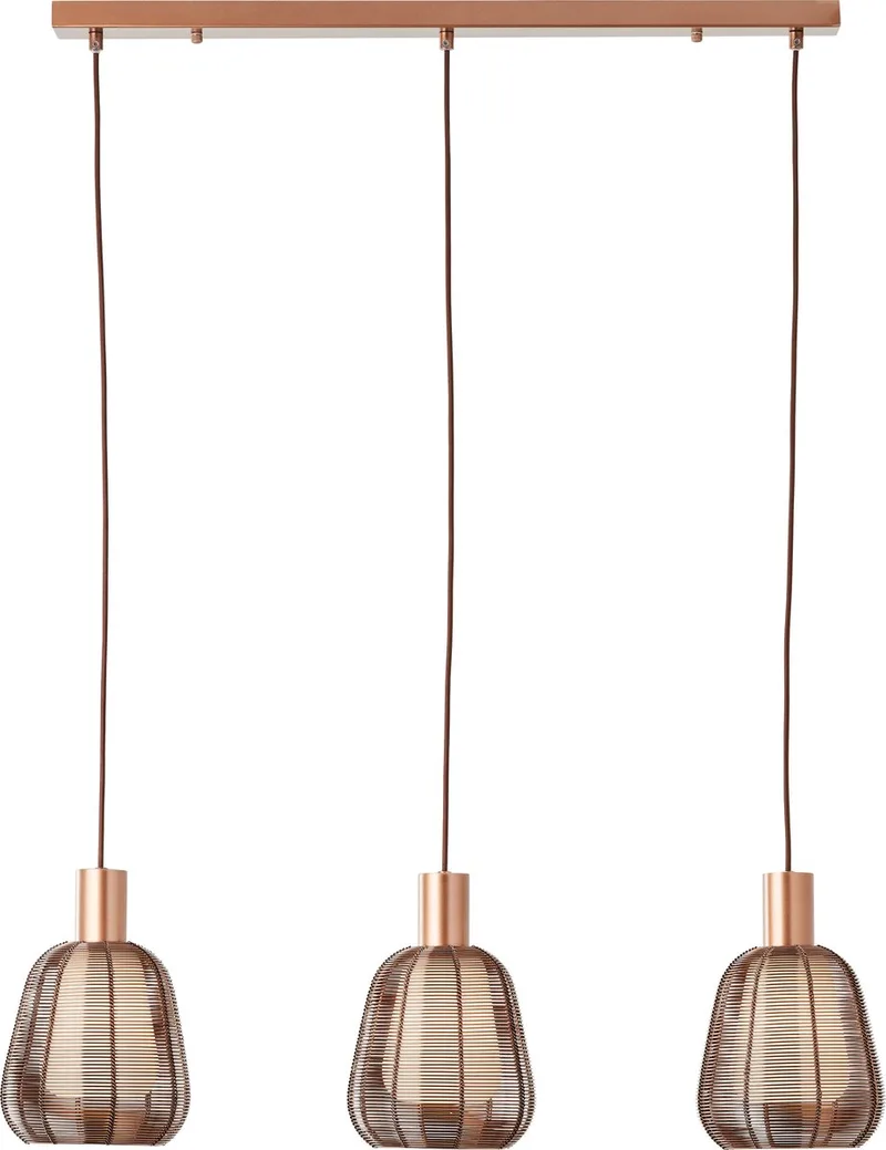 lamp Wallace 3-lichts hanglamp koffie donker metaal/bruin hout 3x A60, E27, 40W de Brilliant en Donkere koffie – photo produit