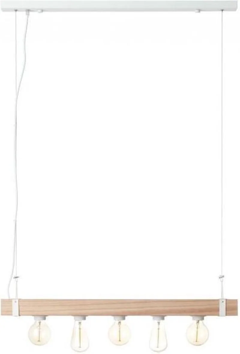 lamp White Wood hanglamp 5-lichts beton / hout helderwit | 5x A60, E27, 30W, geschikt voor standaardlampen (niet inbegrepen) | Schaal A ++ tot E | Kabel kan worden ingekort de Brilliant en Marron – photo produit