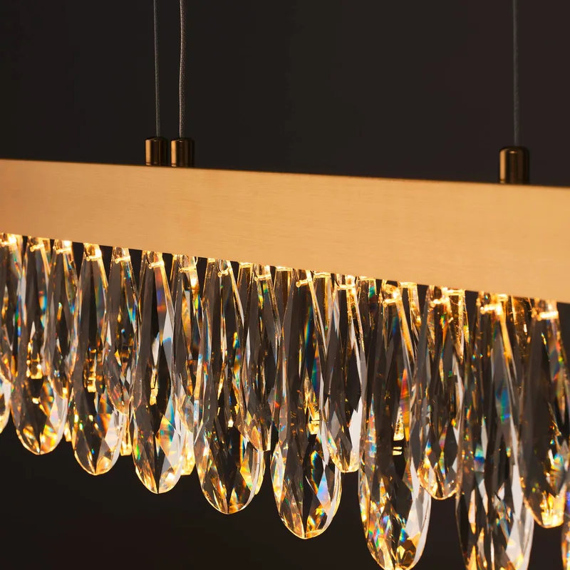 LED-Hängelampe Celestia, Länge 110 cm messingfarben Kristall von Brilliant in Messing, Helder – Produktfoto