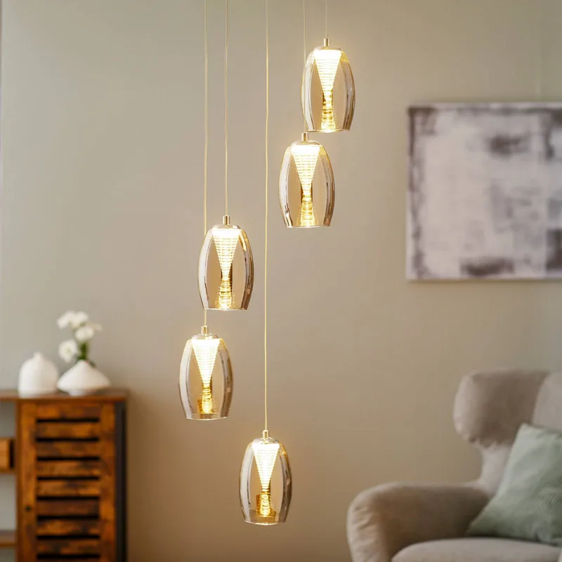 LED hanglamp Metropolis rookglas 5-lamps de Brilliant en Chrome, Rookgrijs – photo produit