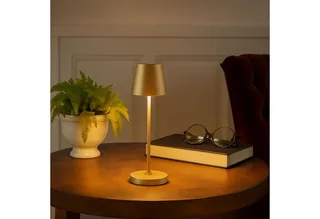 LED Tischleuchte Elora, Dimmfunktion, USB-Ladefunktion, LED fest integriert, Warmweiß, LED Akku Leuchte, 220 lm, 2700 K, Wireless Charging, dimmbar från Brilliant i Guld – produktbild 2 av 5