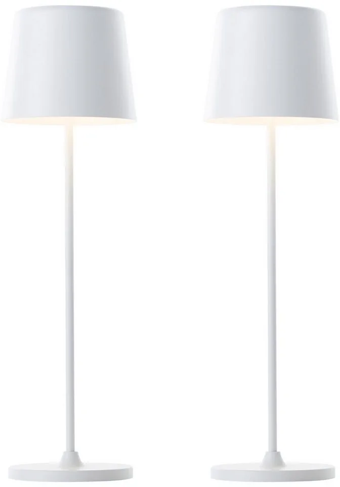 LED Tischleuchte Kaami - mobile LED Außen Akku Tischlampe 2er-Set, Dimmfunktion, mehrere Helligkeitsstufen, LED fest integriert, Warmweiß, 310 lm, Touchdimmer, USB, Akku, Outdoor, Indoor, Akkuleuchte 37cm hoch de Brilliant en Blanc – photo produit
