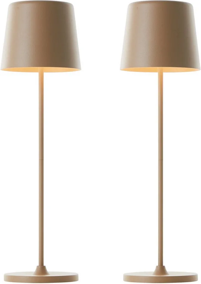 LED Tischleuchte Kaami - mobile LED Außen Akku Tischlampe 2er-Set, Dimmfunktion, mehrere Helligkeitsstufen, LED fest integriert, Warmweiß, 310 lm, Touchdimmer, USB, Akku, Outdoor, Indoor, Akkuleuchte 37cm hoch von Brilliant in Braun – Produktfoto
