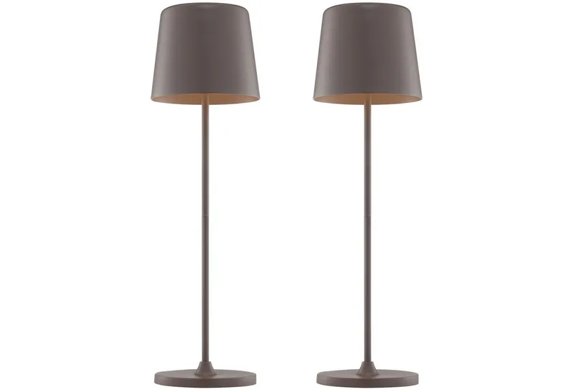LED Tischleuchte Kaami - mobile LED Außen Akku Tischlampe 2er-Set, Dimmfunktion, mehrere Helligkeitsstufen, LED fest integriert, Warmweiß, 310 lm, Touchdimmer, USB, Akku, Outdoor, Indoor, Akkuleuchte 37cm hoch de Brilliant en Marron – photo produit