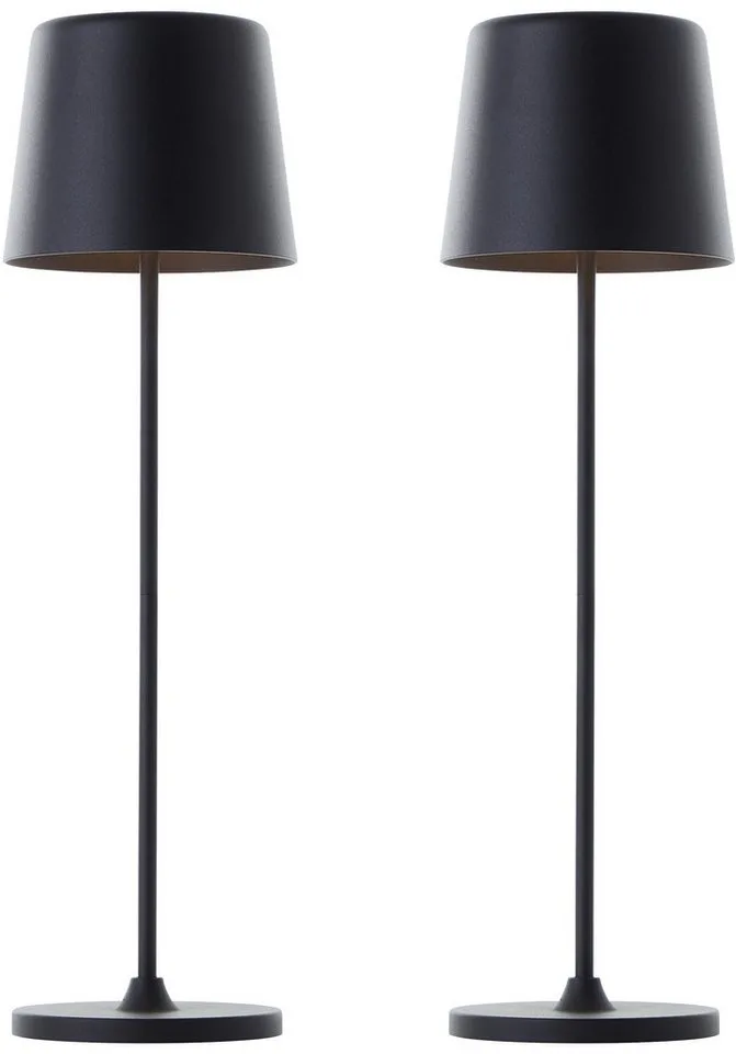 LED Tischleuchte Kaami - mobile LED Außen Akku Tischlampe 2er-Set, Dimmfunktion, mehrere Helligkeitsstufen, LED fest integriert, Warmweiß, 310 lm, Touchdimmer, USB, Akku, Outdoor, Indoor, Akkuleuchte 37cm hoch fra Brilliant i Sort – produktbillede