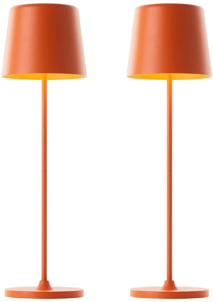 LED Tischleuchte Kaami - mobile LED Außen Akku Tischlampe 2er-Set, Dimmfunktion, mehrere Helligkeitsstufen, LED fest integriert, Warmweiß, 310 lm, Touchdimmer, USB, Akku, Outdoor, Indoor, Akkuleuchte 37cm hoch fra Brilliant i Orange – produktbillede