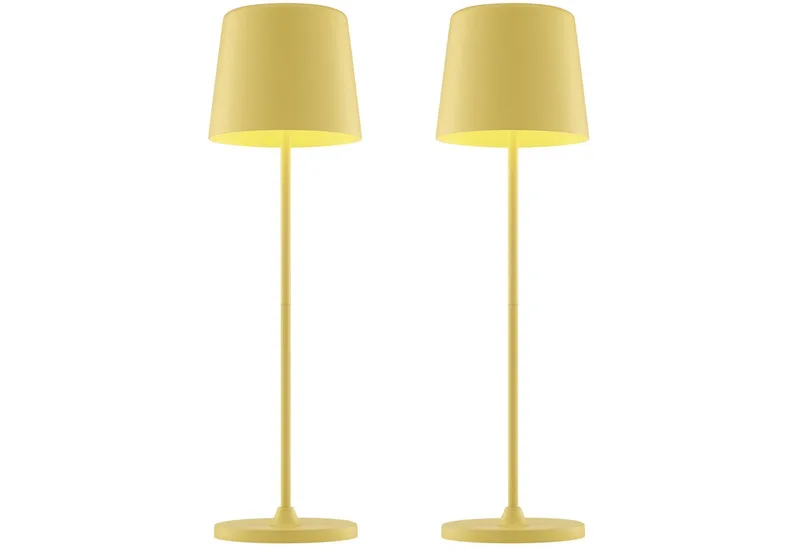 LED Tischleuchte Kaami - mobile LED Außen Akku Tischlampe 2er-Set, Dimmfunktion, mehrere Helligkeitsstufen, LED fest integriert, Warmweiß, 310 lm, Touchdimmer, USB, Akku, Outdoor, Indoor, Akkuleuchte 37cm hoch van Brilliant in Geel – productfoto