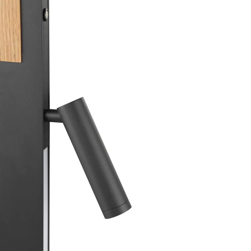 LED vloerlamp Streamline, hoogte 145 cm, zwart, leeslampje van Brilliant in Zwart, Licht hout – productfoto