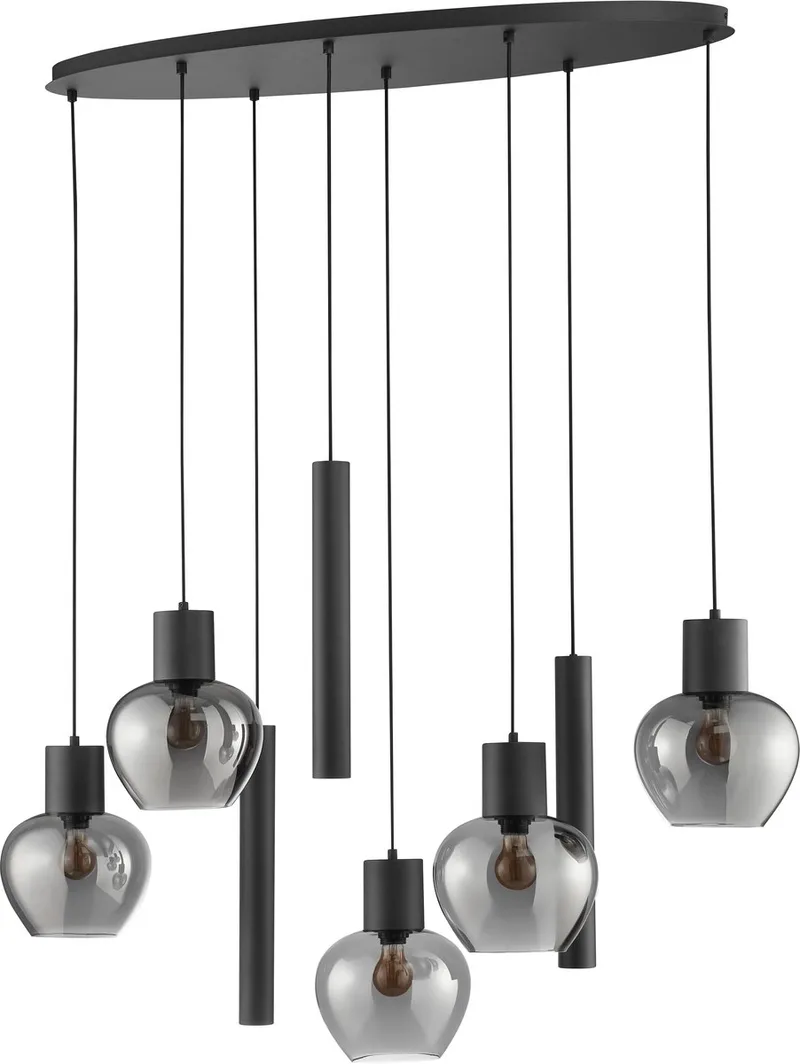 Ligari - Hanglamp - 8-lichts - Ovaal 126 cm - E27 max 5x20W/GU10 max 3x10W - Zwart/Smoke de Brilliant en Noir – photo produit