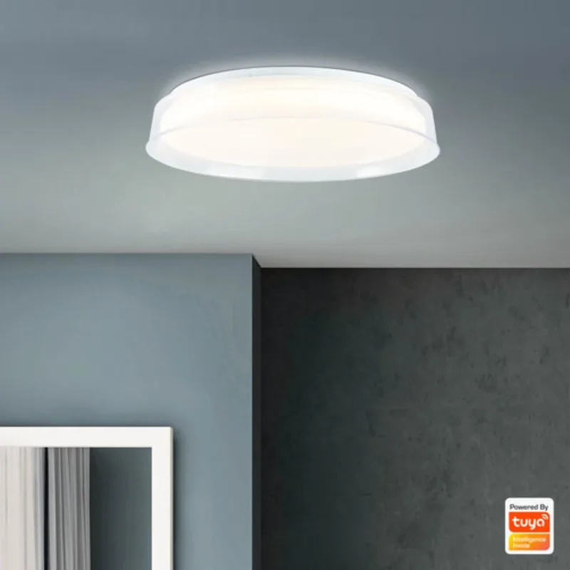 Loneos LED plafondlamp 45x40cm licht hout/zwart, hout/metaal/kunststof, 1x geïntegreerde LED, 24W, (lichtstroom: 3000lm, lichtkleur de Brilliant en Transparant Wit – photo produit