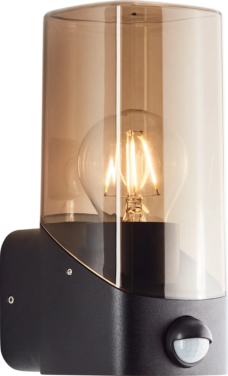 MINOU Buitenwandlamp met Sensor E27 max 1x10W - Zwart/Smoked Glas fra Brilliant i Sort – produktbillede