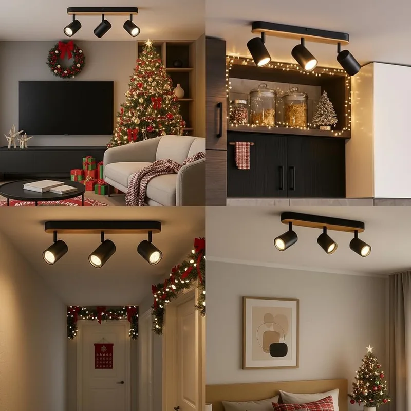 Niels LED Spotbalk 3-lichts - Zwenkbare Plafondlamp van Metaal & Bamboe, GU10 Fitting, Dimbaar en Zonder Lichtbronnen, Mat Zwart/Natuur voor Moderne Woonruimtes fra Brilliant – produktbillede