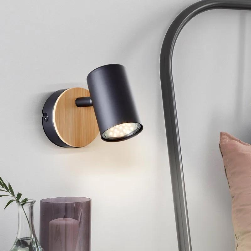 Niels wandspot, hoogte 11 cm, zwart/natuur, bamboe fra Brilliant i Sort, Natuurlijk – produktbillede