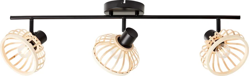 Norah 3-lichts spot. Licht hout/zwart, metaal/bamboe, 3x D45, E14, 28 W från Brilliant i Flerfärgad – produktbild