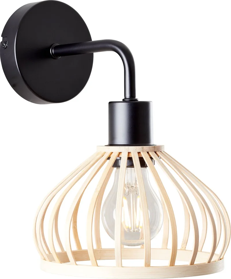 Norah wandlamp zwart/naturel, metaal/bamboe, 1x A60, E27, 40 W von Brilliant in Mehrfarbig – Produktfoto