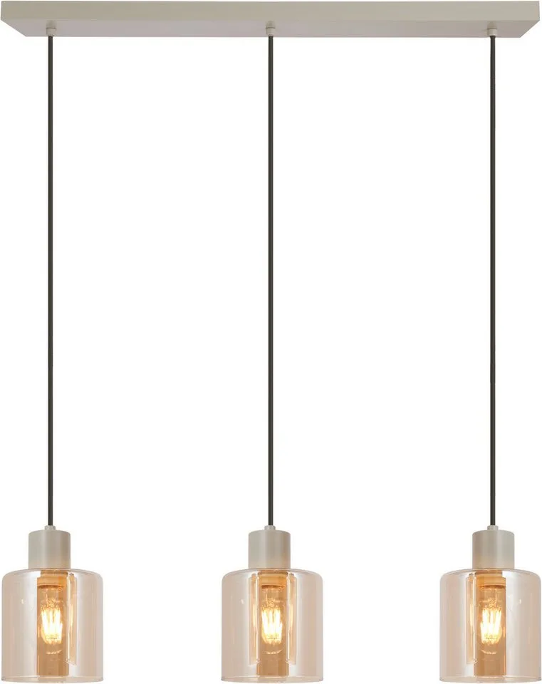 Pendelleuchte Lyska, ohne Leuchtmittel, 72 x 12,5 x 120 cm, 3x E27 Fassung, Metall/Glas, beige/bernsteinfarben fra Brilliant i Beige, Brun – produktbillede