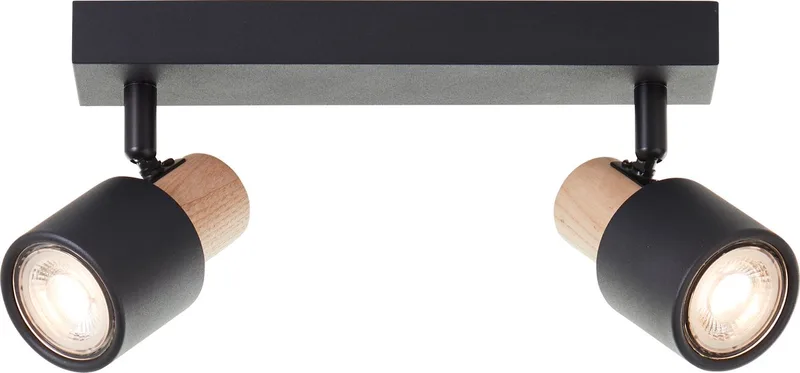 Pini - Plafondspotbalk - GU10 max 2x10W - Zwart/Hout de Brilliant en Blanc – photo produit