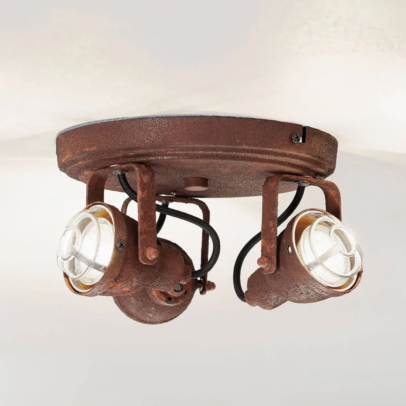 Plafondlamp Bente roest rond met 3 lampjes de Brilliant en Roest, Noir – photo produit