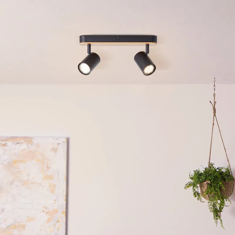 Plafondlamp Niels zwart met hout - 99763/76 fra Brilliant i Flerfarvet – produktbillede