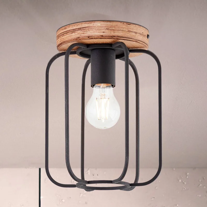 Plafondlamp Tosh, Ø 20 cm, hout, metaal, zwart de Brilliant en Noir, Hout – photo produit