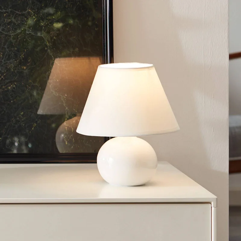 Primo tafellamp, Ø 19 cm, textiel/keramiek de Brilliant en Blanc – photo produit