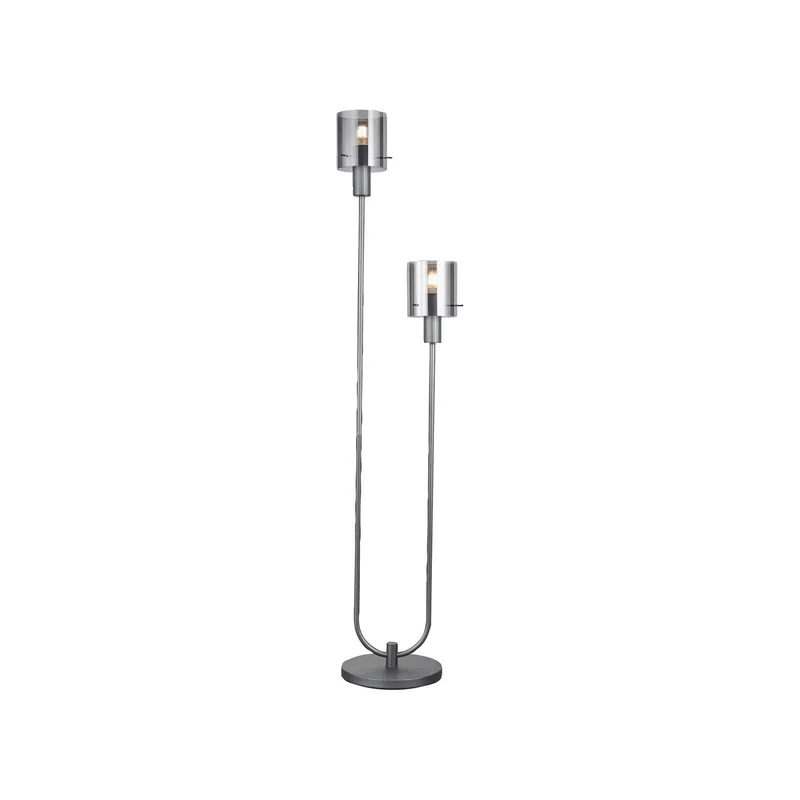 Riffelini vloerlamp, hoogte 152 cm, rookgrijs, 2-lamps, glas de Brilliant en Rookgrijs, Noir – photo produit