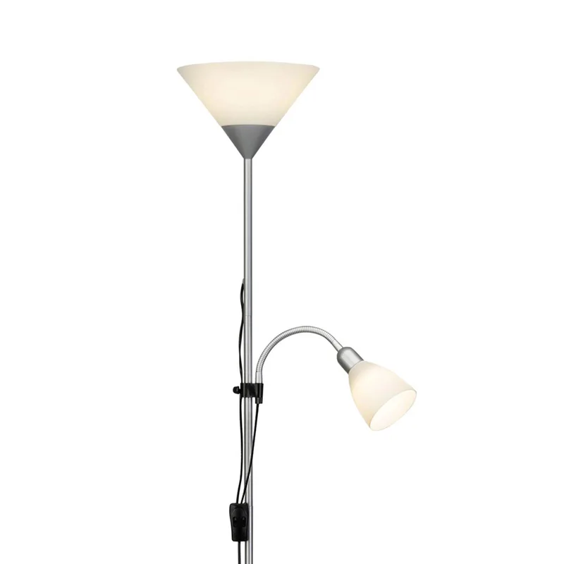 Spari - LED-gulvlampe med læselampe fra Brilliant i Mat nikkel, Hvid – produktbillede