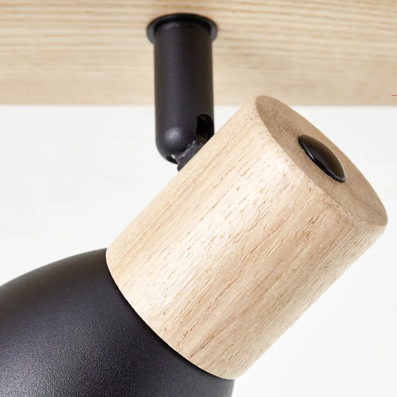 Spot Daintree 3 lampen hout/zwart metaal/hout 3x D45, E14, 28 W, Geschikt voor tafellamp (niet inbegrepen) de Brilliant en Noir, Naturel – photo produit
