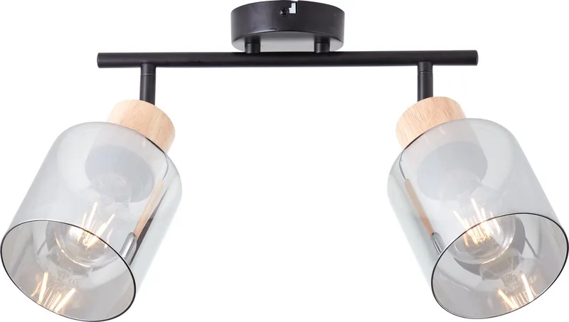 Spot Weald 2-vlams metaal/glas/hout 2x A55, E27, 40W, geschikt voor een normale gloeilamp (niet meegeleverd) de Brilliant en Noir, Rook, Hout – photo produit