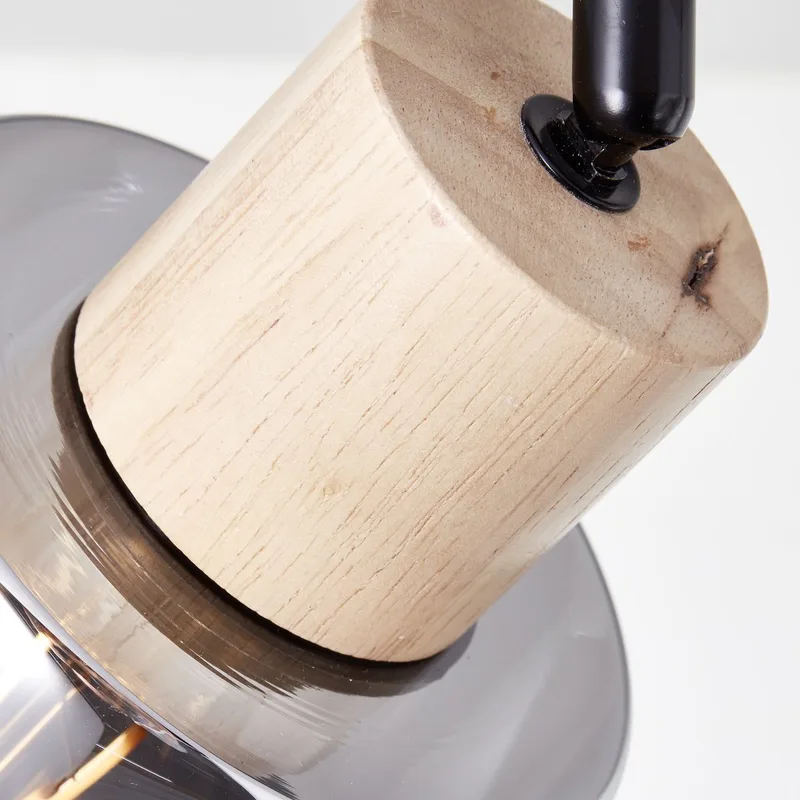 Spot Weald 4-vlams metaal/glas/hout 4x A55, E27, 40W, geschikt voor een normale gloeilamp (niet meegeleverd) de Brilliant en Noir, Rook, Hout – photo produit